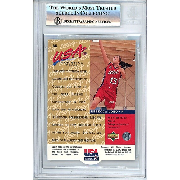 Rebecca Lobo Team USA Signed 1996 Upper Deck Basketball Card Beckett Authentic - Picture 2 of 4